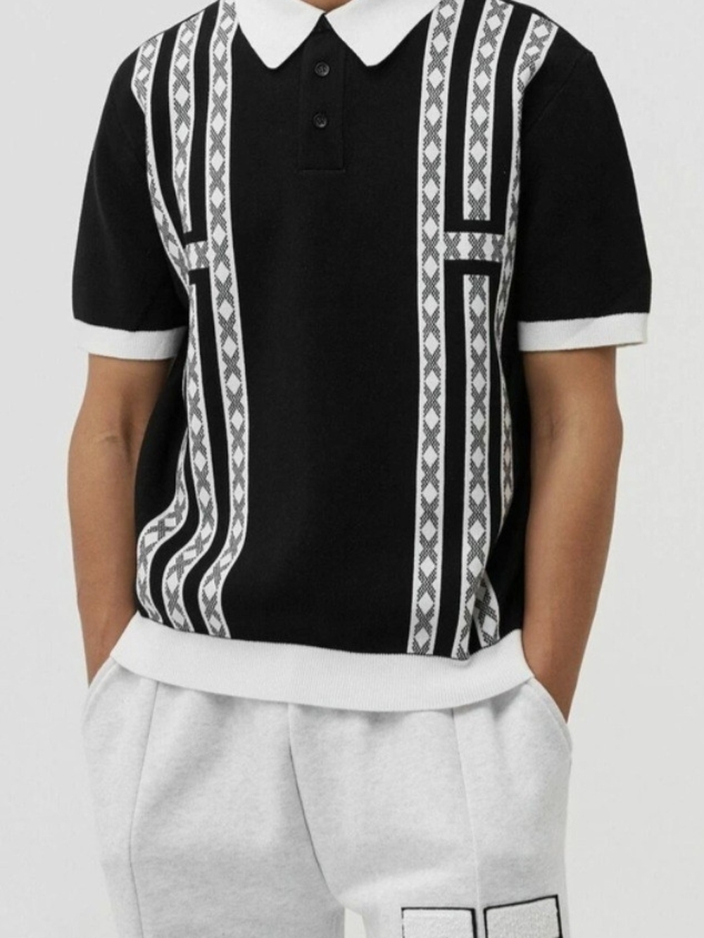Black & White Patterned Knit Polo